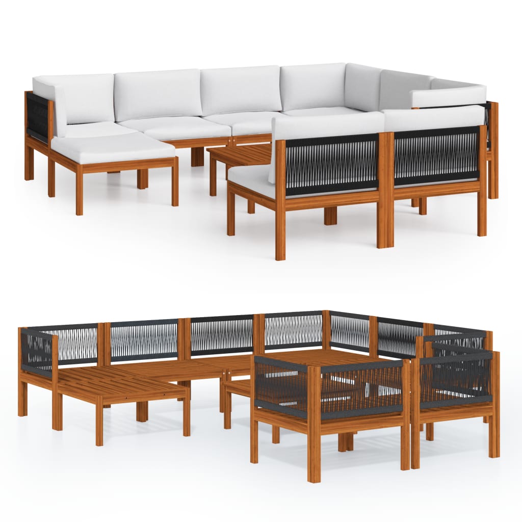 10-tlg. Garten-Lounge-Set mit Kissen Cremeweiß Massivholz Akazie