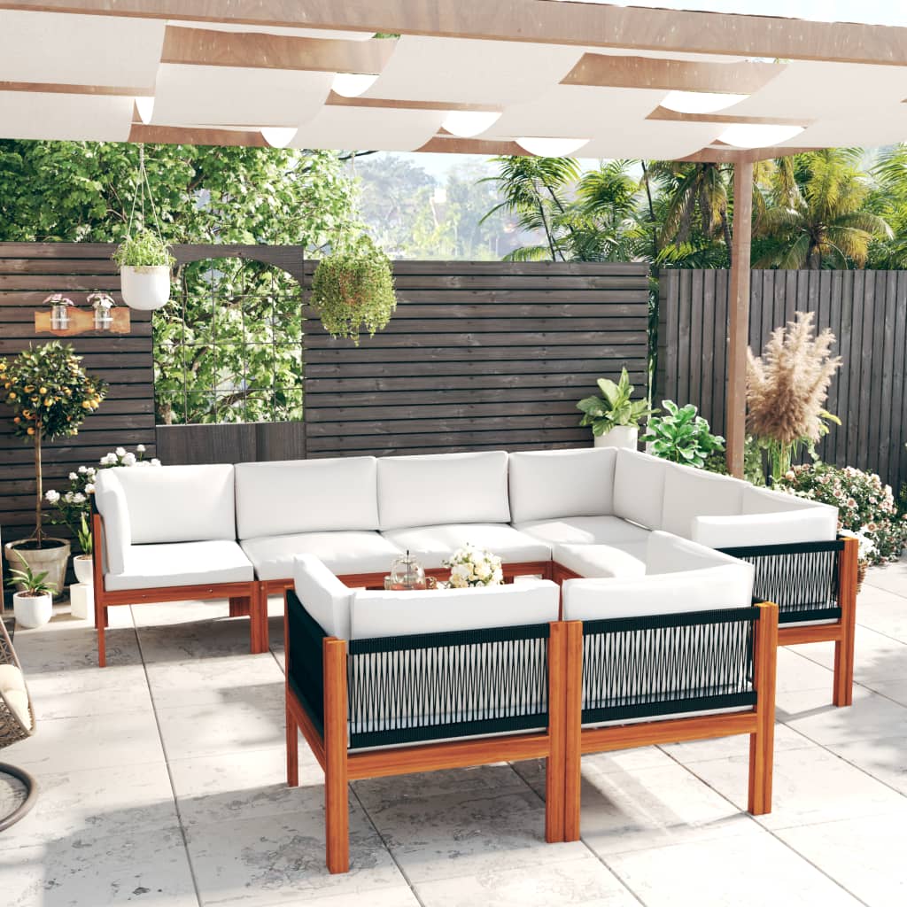10-tlg. Garten-Lounge-Set mit Kissen Cremeweiß Massivholz Akazie