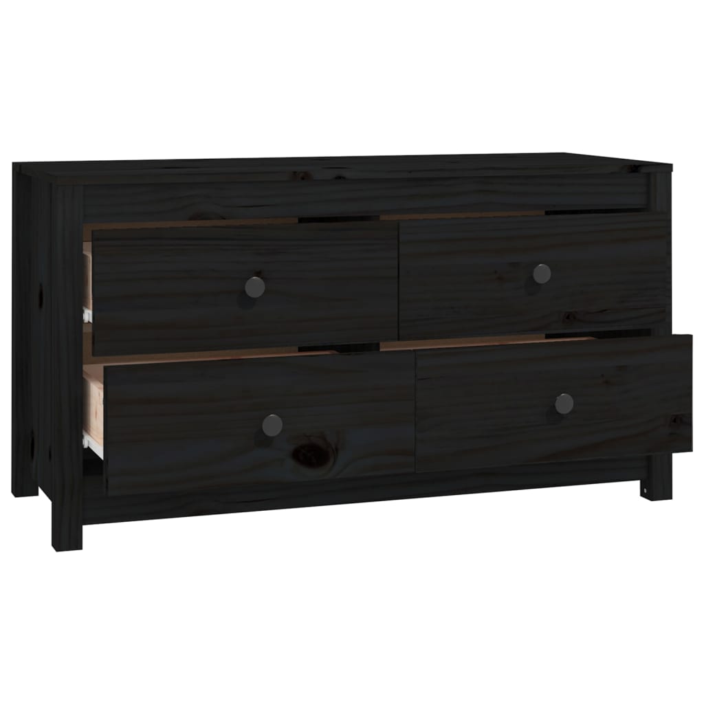 Beistellschrank Schwarz 100x40x54 cm Massivholz Kiefer