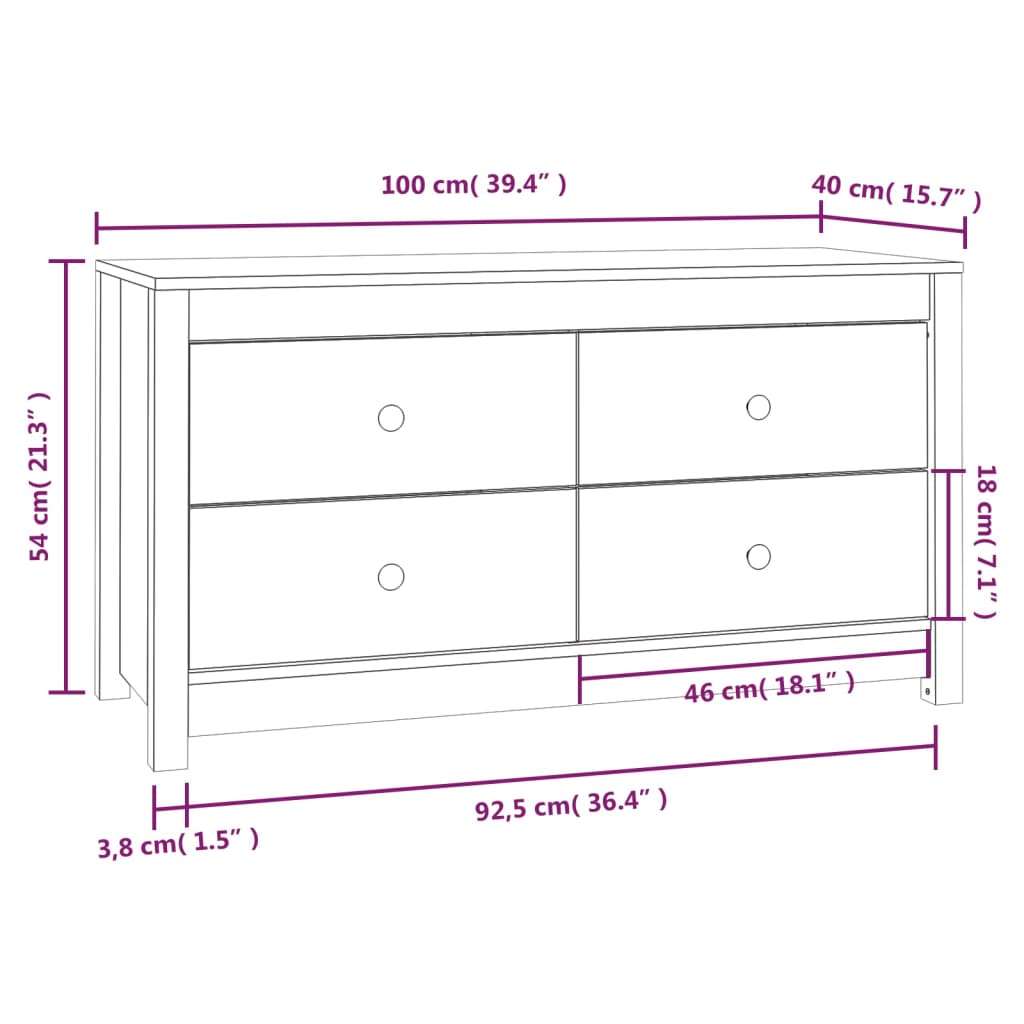 Beistellschrank Schwarz 100x40x54 cm Massivholz Kiefer