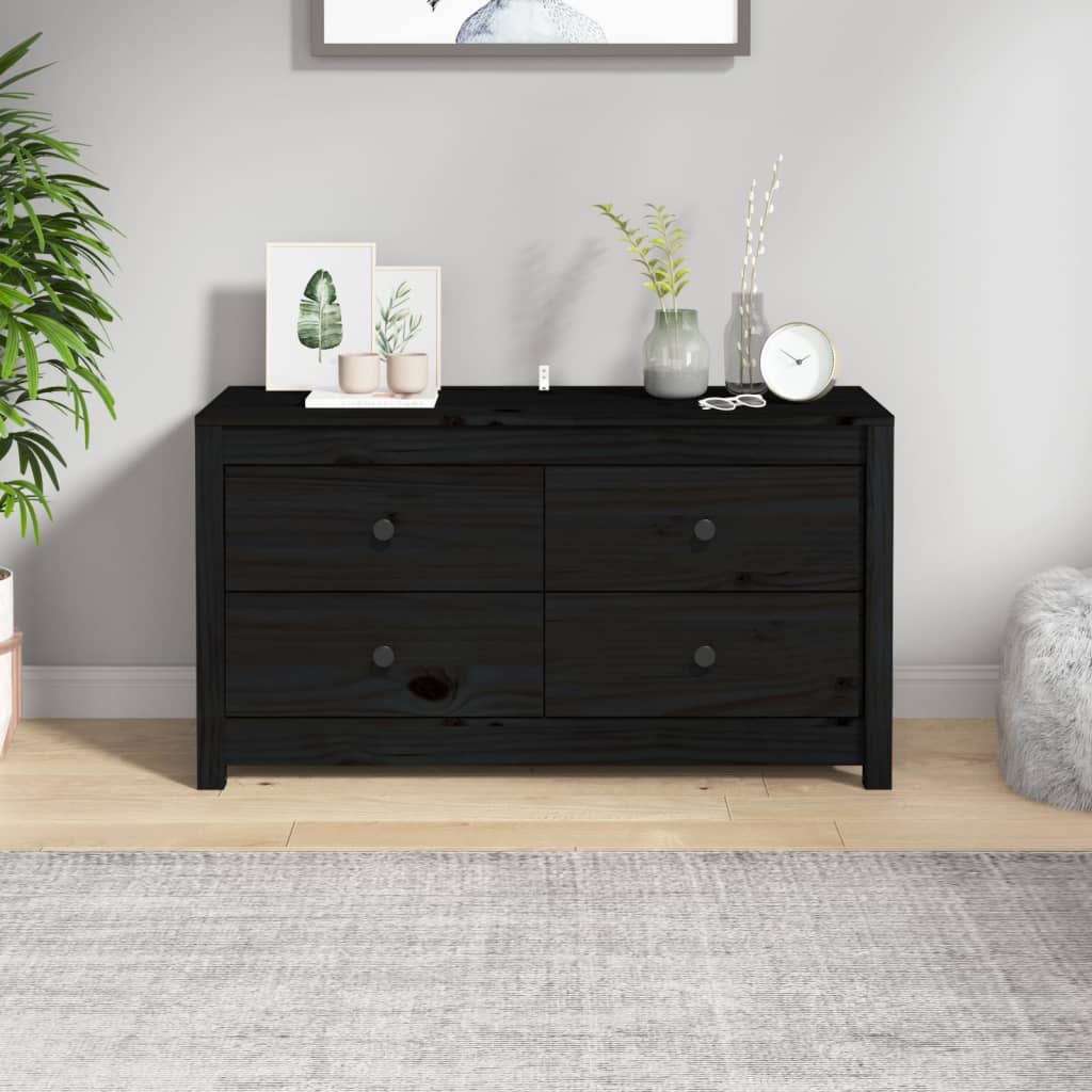 Beistellschrank Schwarz 100x40x54 cm Massivholz Kiefer