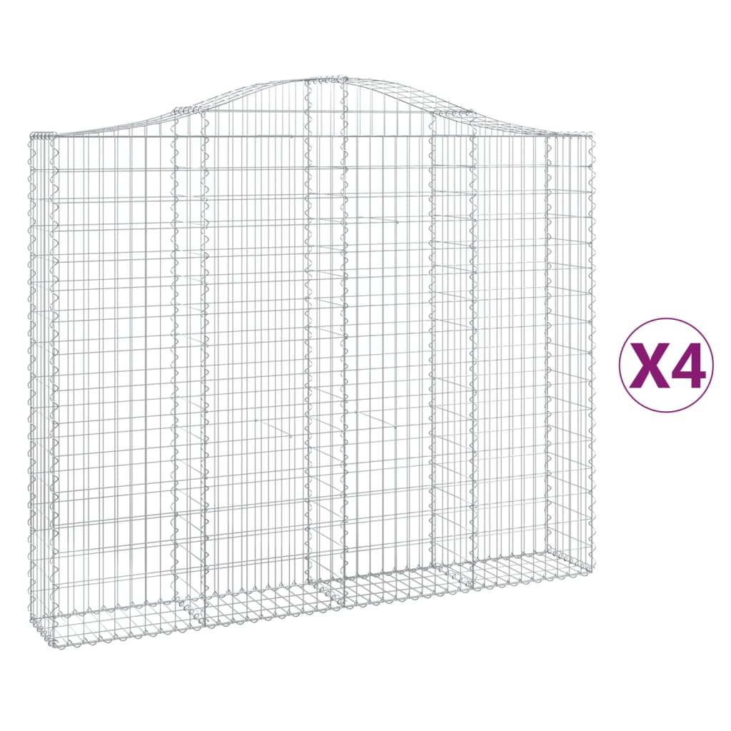 Gabionen mit Hochbogen 4 Stk. 200x30x160/180cm Verzinktes Eisen