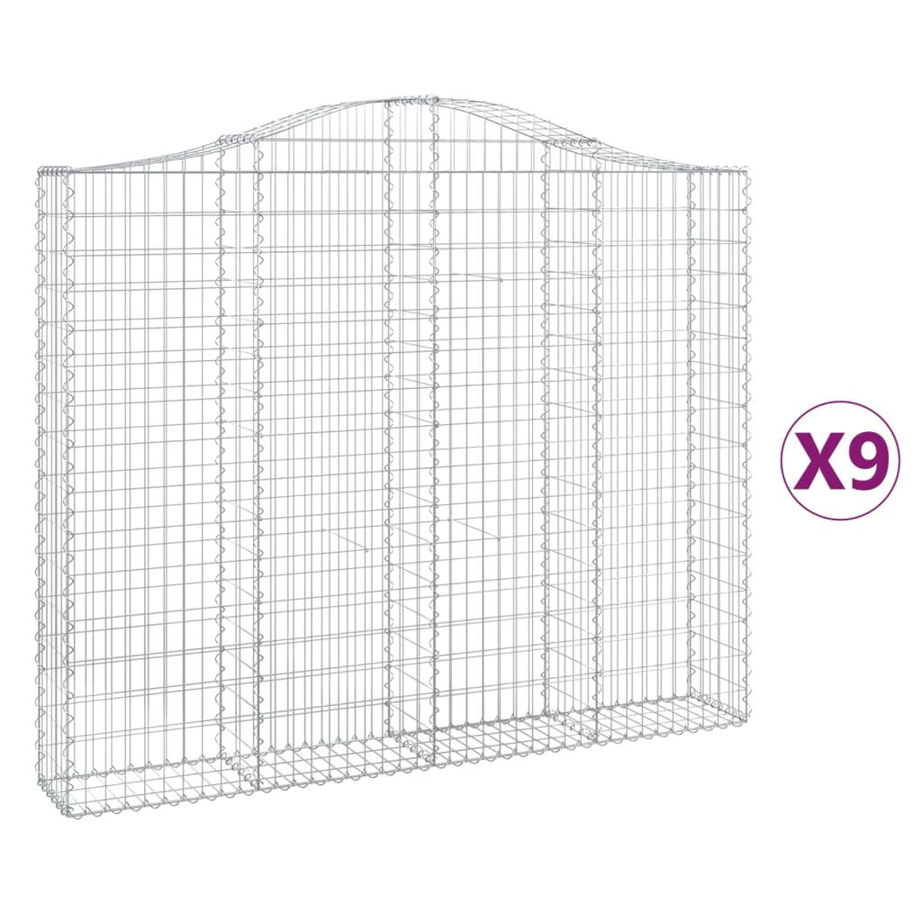 Gabionen mit Hochbogen 9 Stk. 200x30x160/180cm Verzinktes Eisen