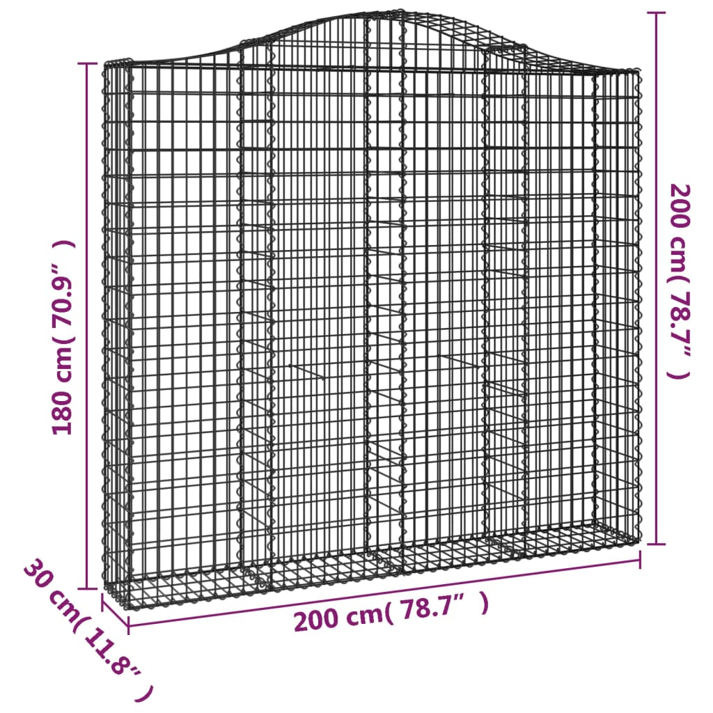 Gabionen mit Hochbogen 9 Stk. 200x30x180/200cm Verzinktes Eisen