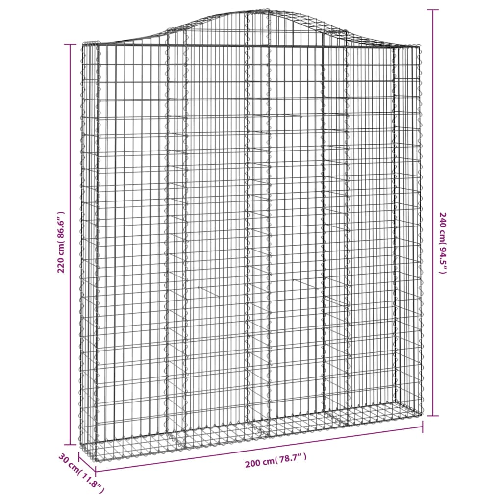 Gabionen mit Hochbogen 5 Stk. 200x30x220/240cm Verzinktes Eisen