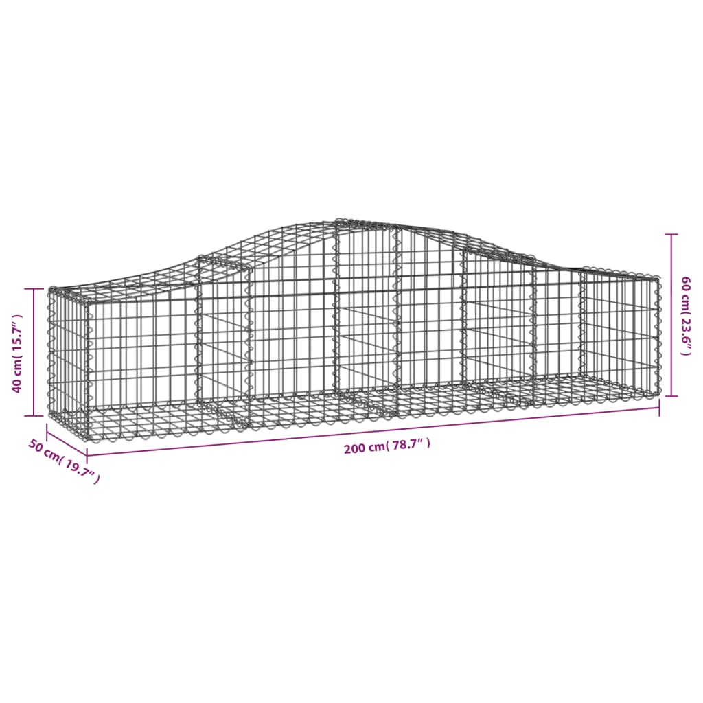 Gabionen mit Hochbogen 14 Stk. 200x50x40/60 cm Verzinktes Eisen