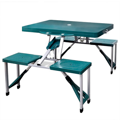 Campingtisch mit 4 Hockern Klappbar Aluminium Extra Leicht Grün