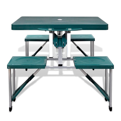 Campingtisch mit 4 Hockern Klappbar Aluminium Extra Leicht Grün