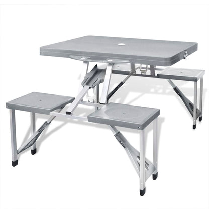 Campingtisch mit 4 Hockern Klappbar Aluminium Extra Leicht Grau