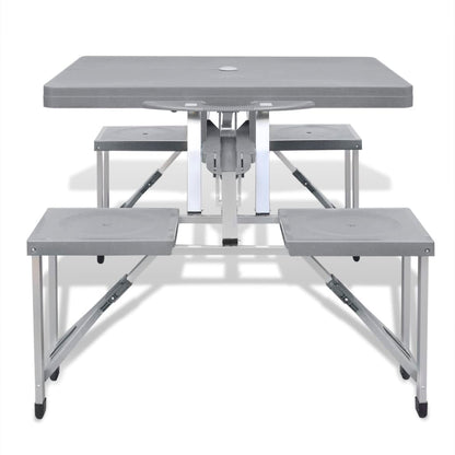 Campingtisch mit 4 Hockern Klappbar Aluminium Extra Leicht Grau