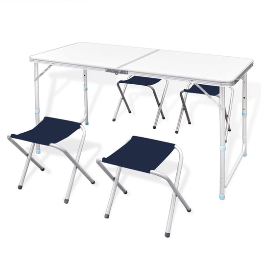 Campingtisch mit 4 Hockern Klappbar Höhenverstellbar 120x60 cm