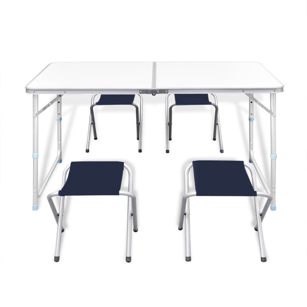 Campingtisch mit 4 Hockern Klappbar Höhenverstellbar 120x60 cm