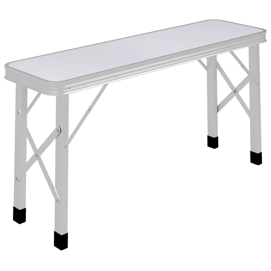 Klappbarer Campingtisch mit 2 Sitzbänken Aluminium Weiß