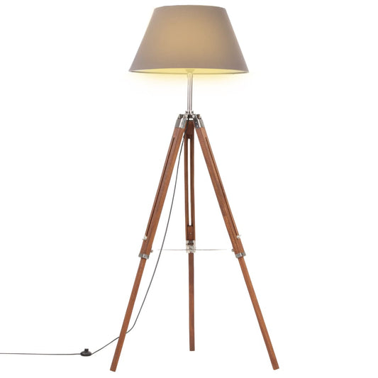 Stativlampe Honigbraun und Grau Teak Massivholz 141 cm