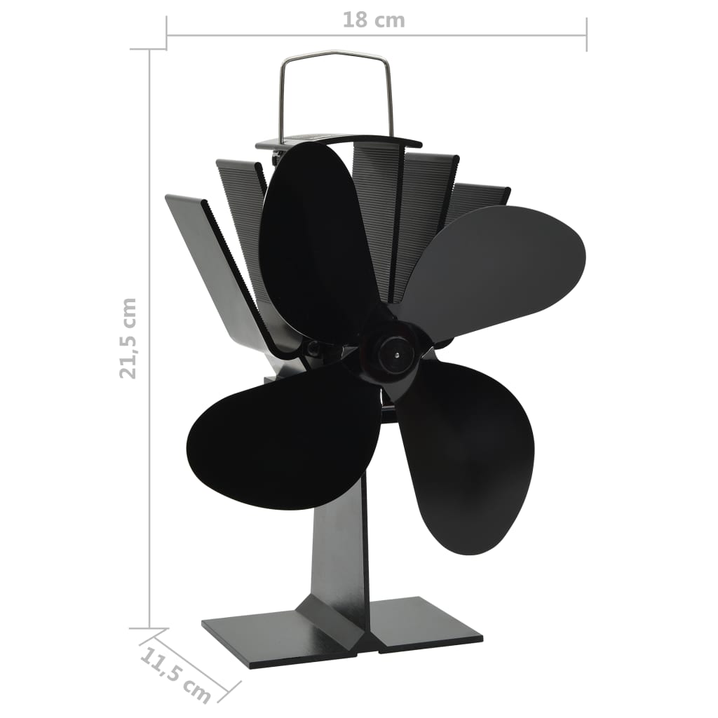 Ofenventilator Wärmebetrieben 4 Blätter Schwarz