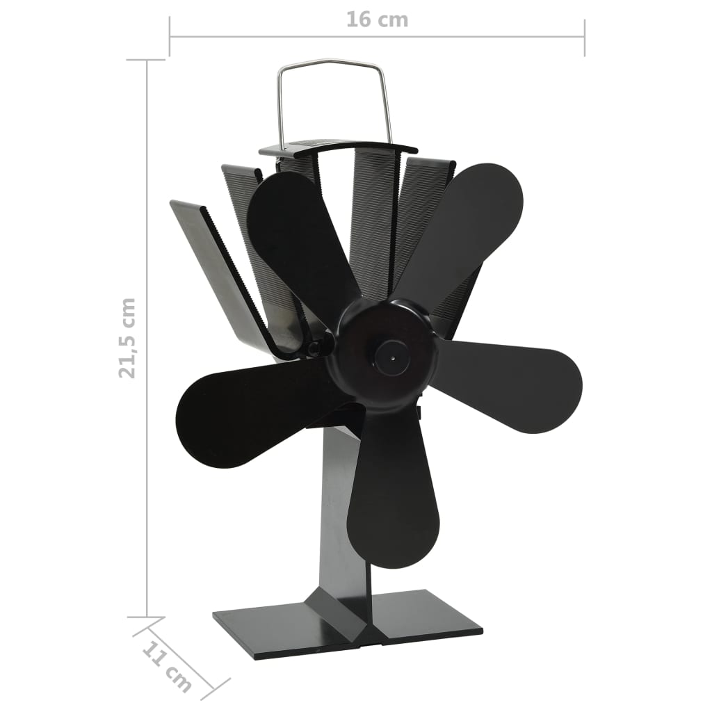 Ofenventilator Wärmebetrieben 5 Blätter Schwarz