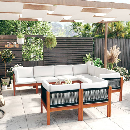 10-tlg. Garten-Lounge-Set mit Kissen Cremeweiß Massivholz Akazie