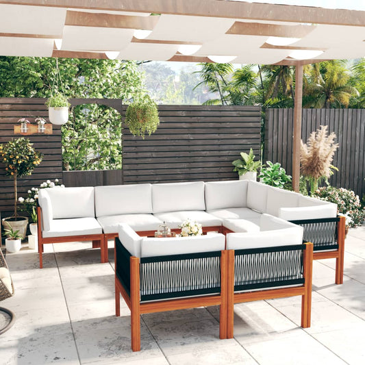 10-tlg. Garten-Lounge-Set mit Kissen Cremeweiß Massivholz Akazie