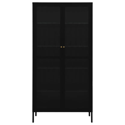 Vitrine Schwarz 90x40x180 cm Stahl und Gehärtetes Glas