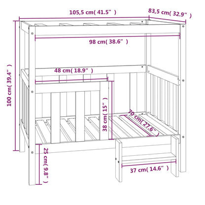 Hundebett Grau 105,5x83,5x100 cm Massivholz Kiefer
