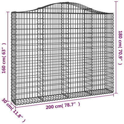 Gabionen mit Hochbogen 9 Stk. 200x30x160/180cm Verzinktes Eisen
