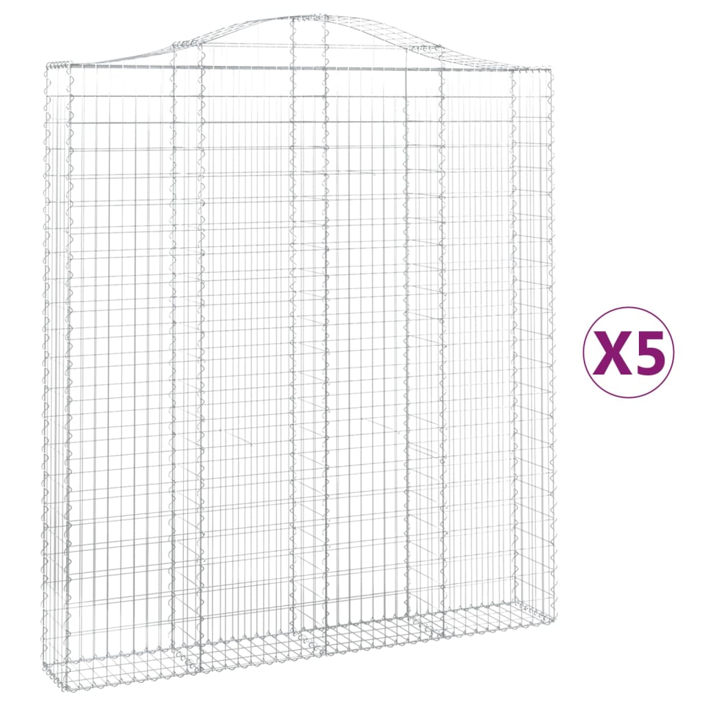 Gabionen mit Hochbogen 5 Stk. 200x30x220/240cm Verzinktes Eisen