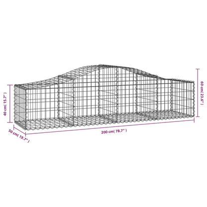 Gabionen mit Hochbogen 9 Stk. 200x50x40/60 cm Verzinktes Eisen