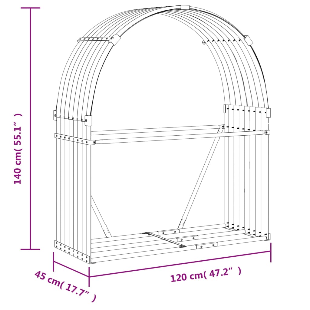 Kaminholzunterstand Hellgrau 120x45x140 cm Verzinkter Stahl