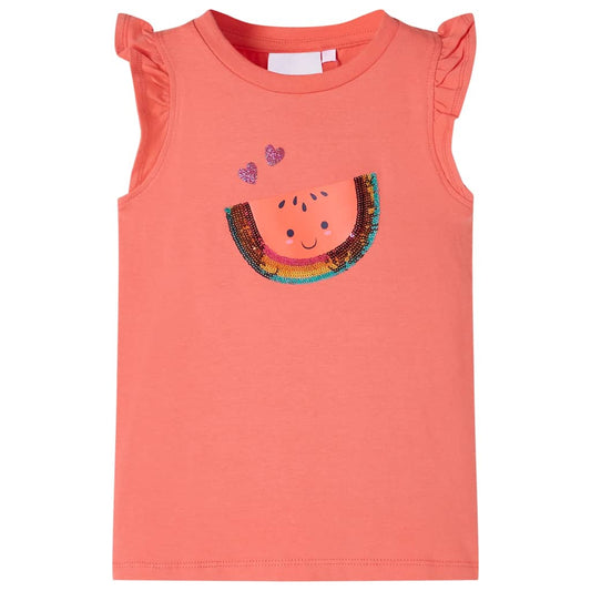 Kinder-T-Shirt mit Rüschenärmeln Korallenrosa 92