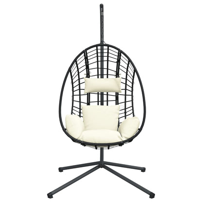 Hängesessel Ei-Design mit Ständer Beige Rattan und Stahl