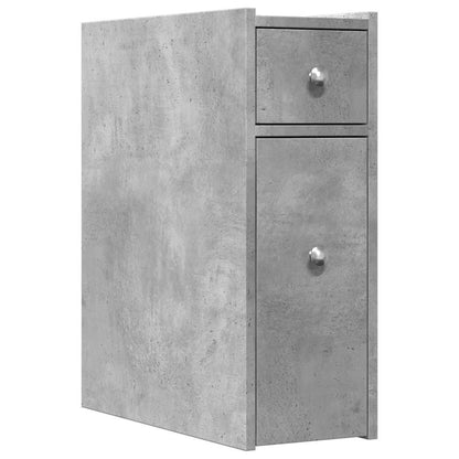 Badschrank Schmal mit Rollen Betongrau Holzwerkstoff