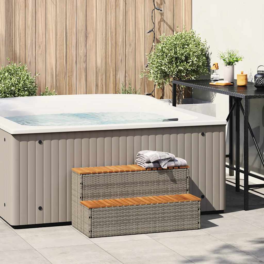 Whirlpooltreppe Grau 100x50x50,5 cm Poly Rattan Akazie Massiv