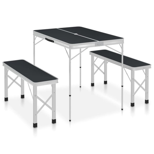 Klappbarer Campingtisch mit 2 Sitzbänken Aluminium Grau